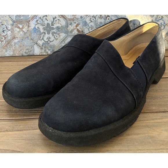 Ecco Shoes - Ecco Womens Navy Blue Nubuck Leather Slip On Loafers Comfort Shoes Size 40